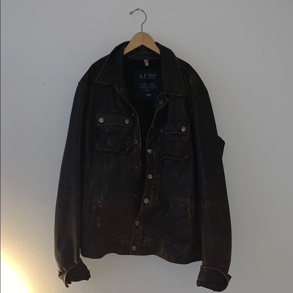Vintage Armani Jeans Leather Jacket Large